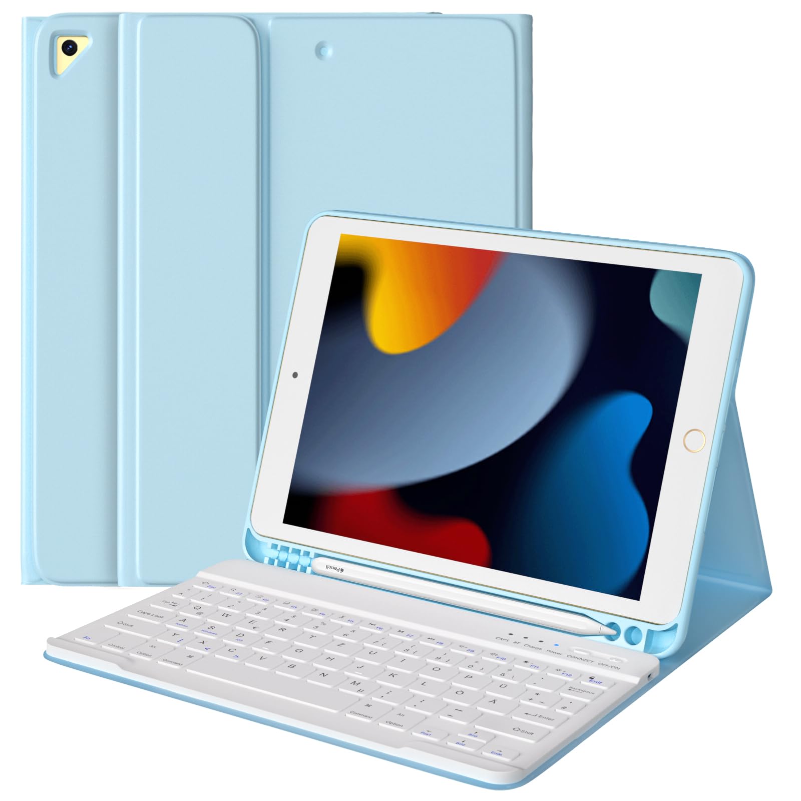TQQ Tastatur Hülle für iPad 10.2 Zoll (9/8/7 Generation), für iPad Air 3rd und Pro 10.5, Wiederaufladbar Abnehmbar BT-Tastatur, Deutsches QWERTZ-Layout