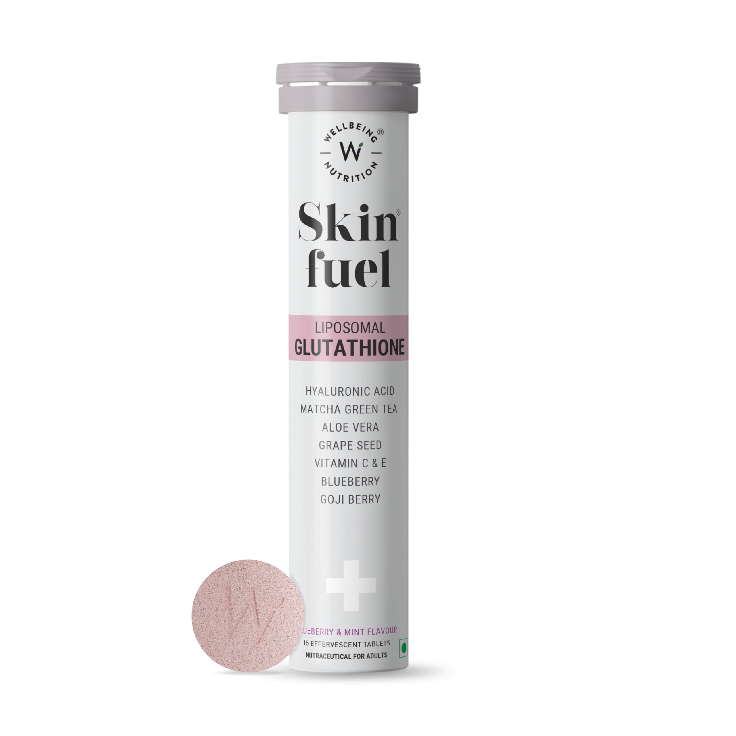 Skin Fuel Glutathione Tablets for Glowing Skin, Radiance, Skin Whitening & Anti Ageing | Hyaluronic Acid, Vitamin C & Vitamin E | 15 Effervescent Tablets