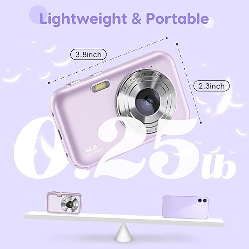 Miniatura 6 de Cámara digital, FHD 1080P para niños, cámara de apuntar y disparar de 44 MP, cámara pequeña compacta con zoom 16X para niños con tarjeta de 32G y 2
