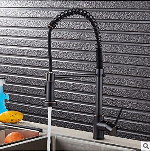 YAWEDA Aceite negro/níquel / cromo grifo de la cocina grifo de dos canalones giratorios extensible primavera mezclador extraíble para cocina grifo del fregadero, T