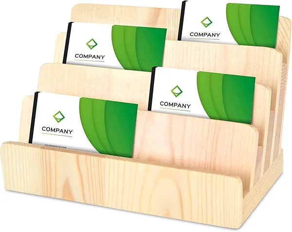4-Tier Wood Business Card Holder - 7.7" x 4.5" x 5" Display Stand - Multiple Card Holder - Office Desk Gift