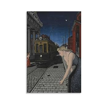 ポール•デルヴォー 鉄道風景の絵画 額入り 複製画（印刷物） ポール•デルヴォー 鉄道風景の絵画 額入り 複製画（印刷物