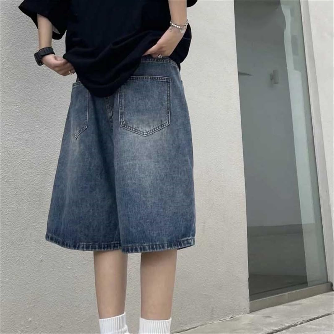 Damskie High Street Retro Jeans Szorty Szerokie Nogawki Denim Half Streetwear Spodnie