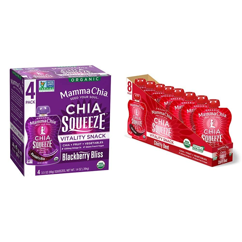 Organic Vitality Squeeze Snacks, Blackberry Bliss (24-pack) and Cherry Love (16-pack)
