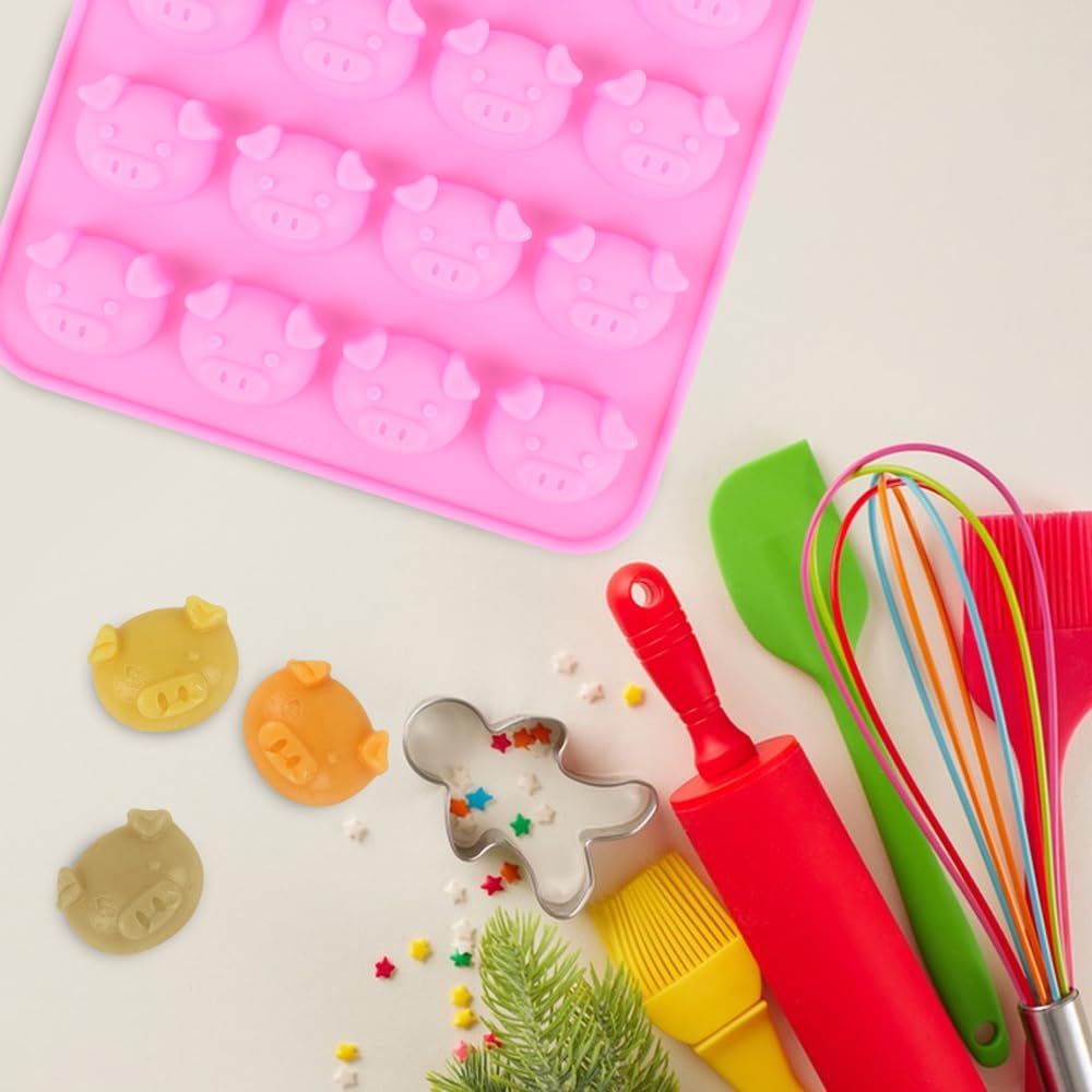 Molde de cerdo, molde de silicona para cubitos de hielo de chocolate, gelatina de caramelo, 16 cavidades, rosa, forma irregular 3