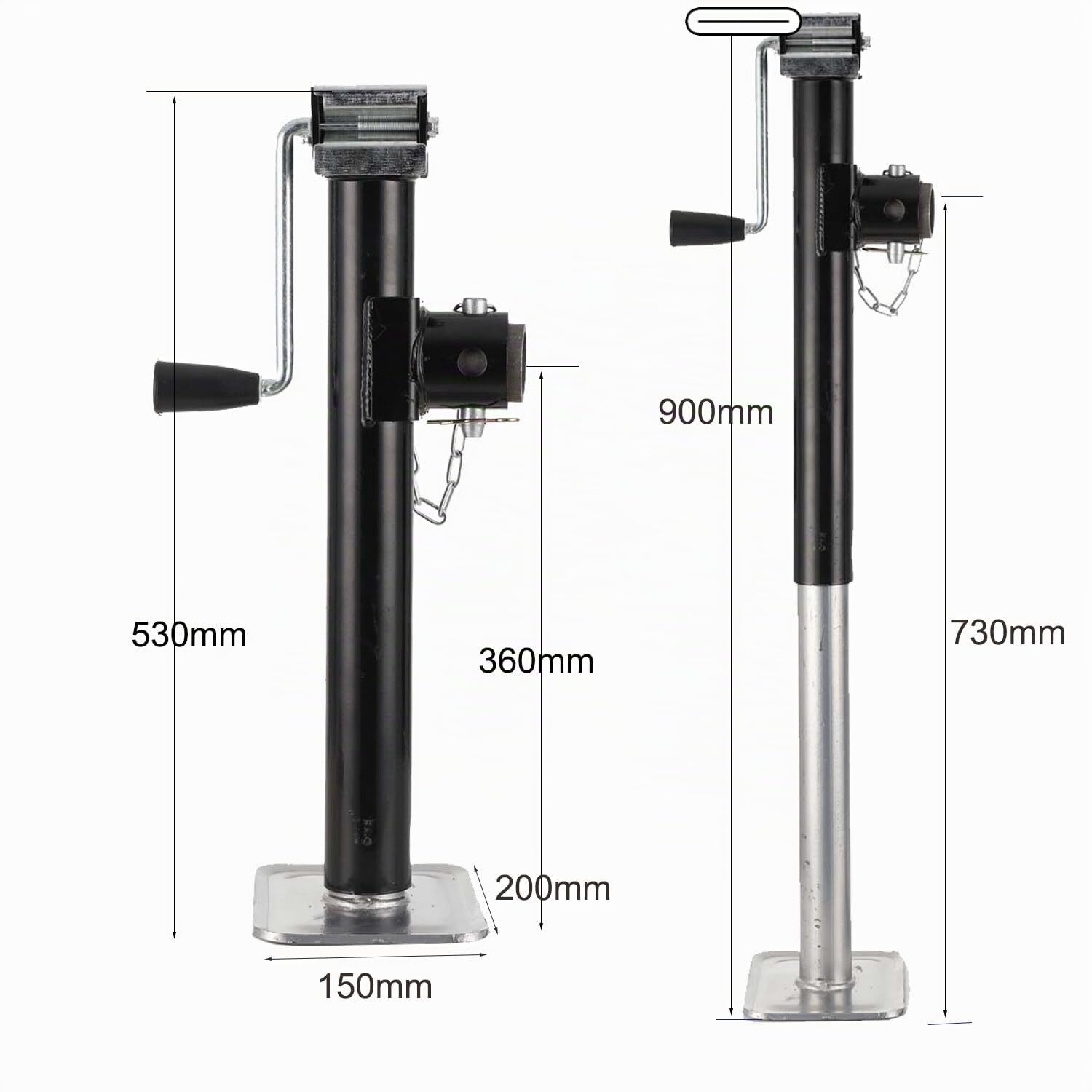 2Pcs Piedini di Sostegno con Manovella 800 kg, Stabilizzatore Jack Telescopico Set di Cavalletti da 2 Pezzi per Roulotte Rimorchio di Parcheggio Altezza Regolabile 360-730mm