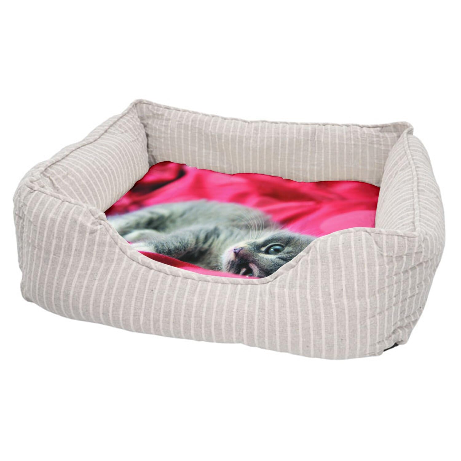 Panier pour chat imprimé en France avec son drap rouge mignon