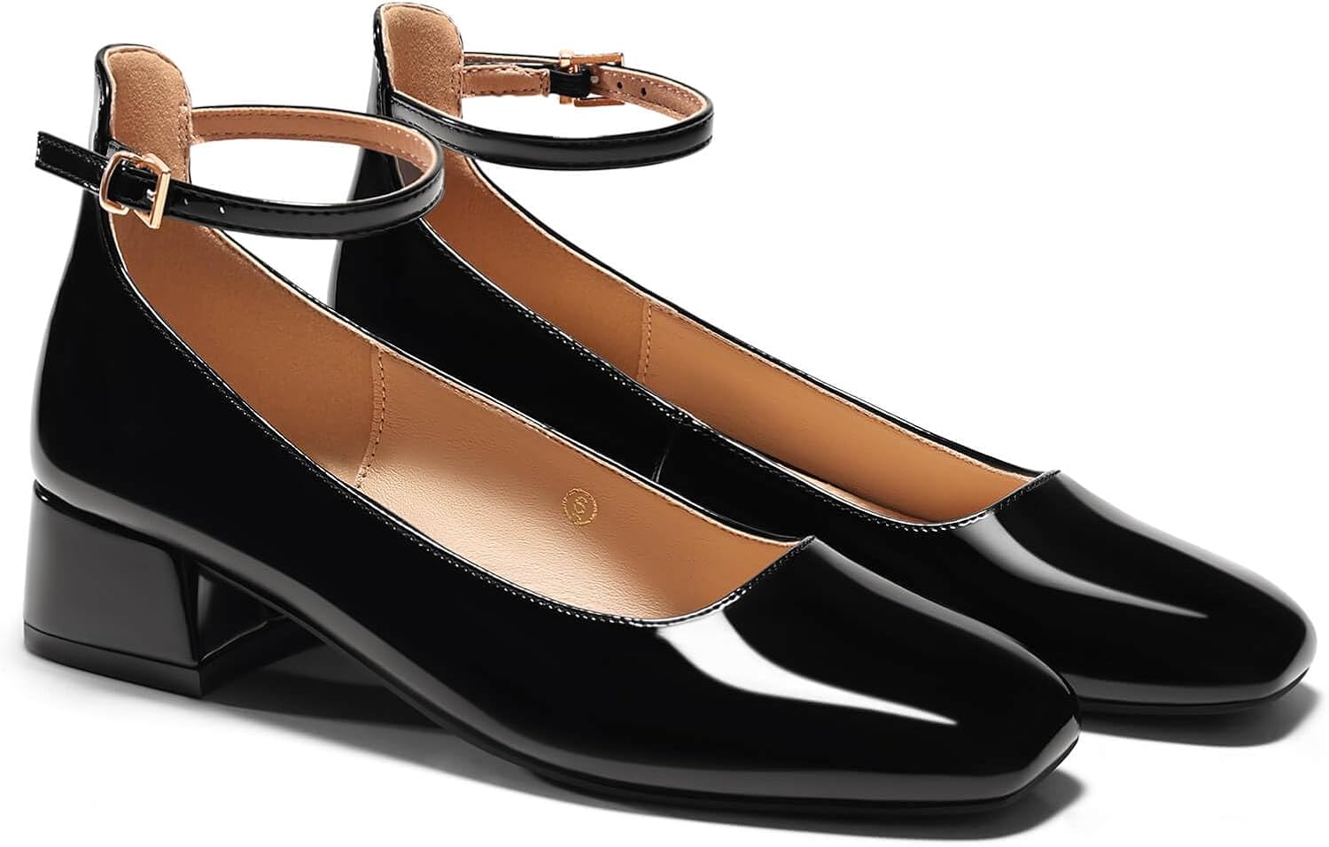 Coutgo Womens Chunky Low Heels Closed Square Toe Ankle Strap Pumps Wedding Prom Dress Shoes