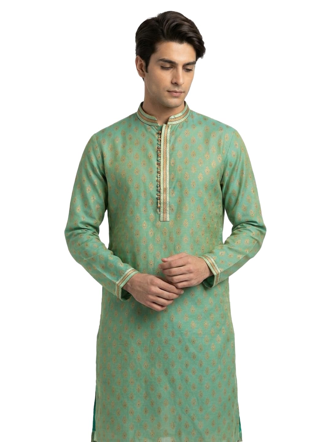 Men Regular Fit Jacquard Pattern Poly Viscose Blend Mandarin Collar Full Sleeve Festive Kurta-image-46