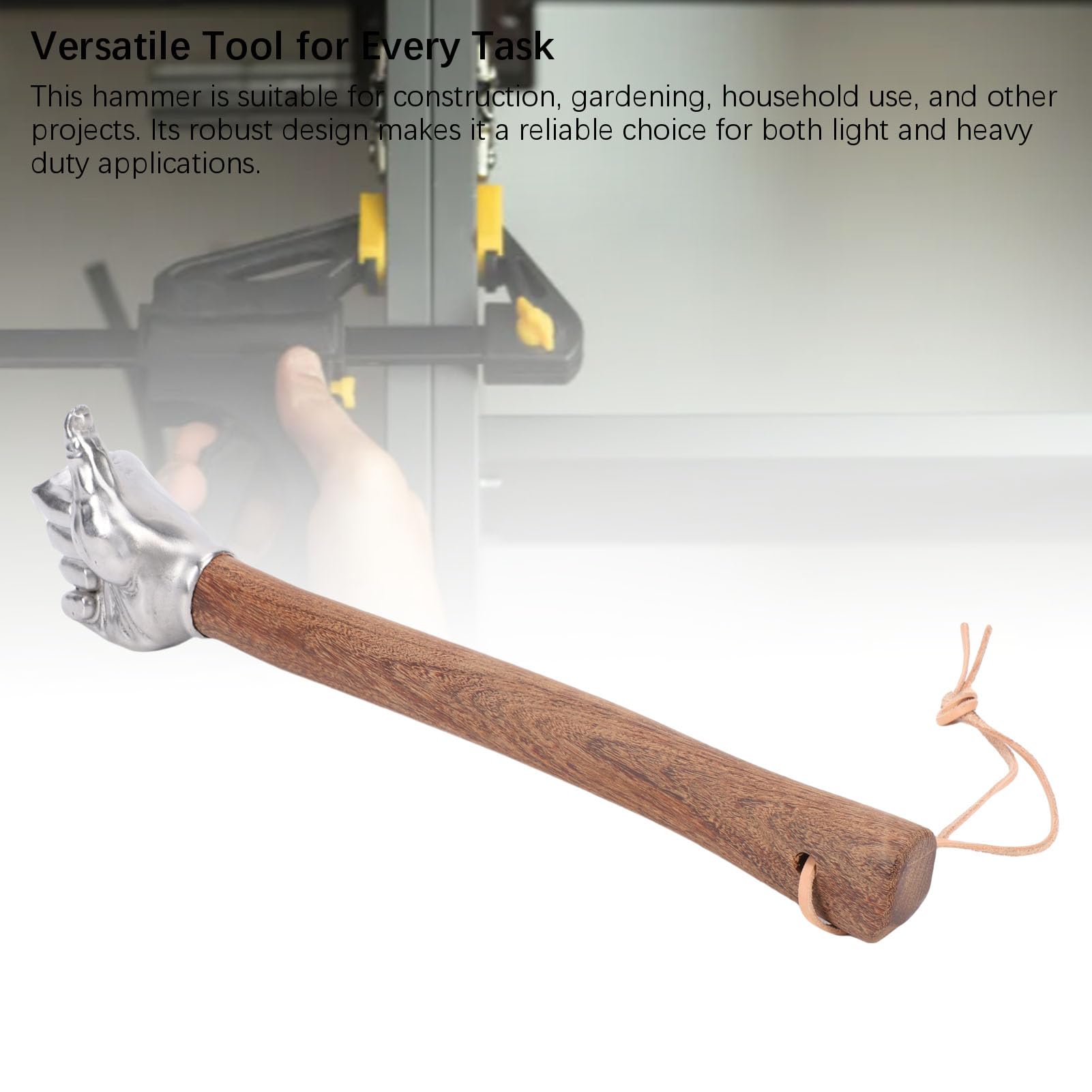 Martello a mano Manico in legno Testa in acciaio inossidabile Martello multifunzionale per edilizia Giardinaggio Uso domestico Strumento portatile durevole con impugnatura (Testa del pollice)