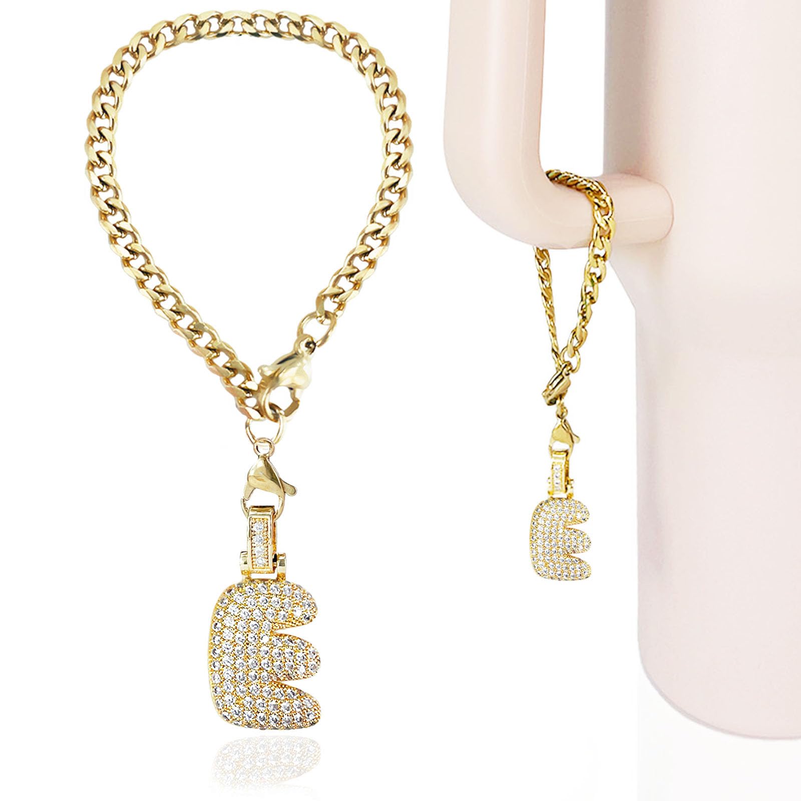 LUHOHI Cup Charms for Stanley Handle- Bubble Letter Charms Accessories for Stanley 40 Oz Tumblers Cute Fat Initial Keychain with Diamond Glitter