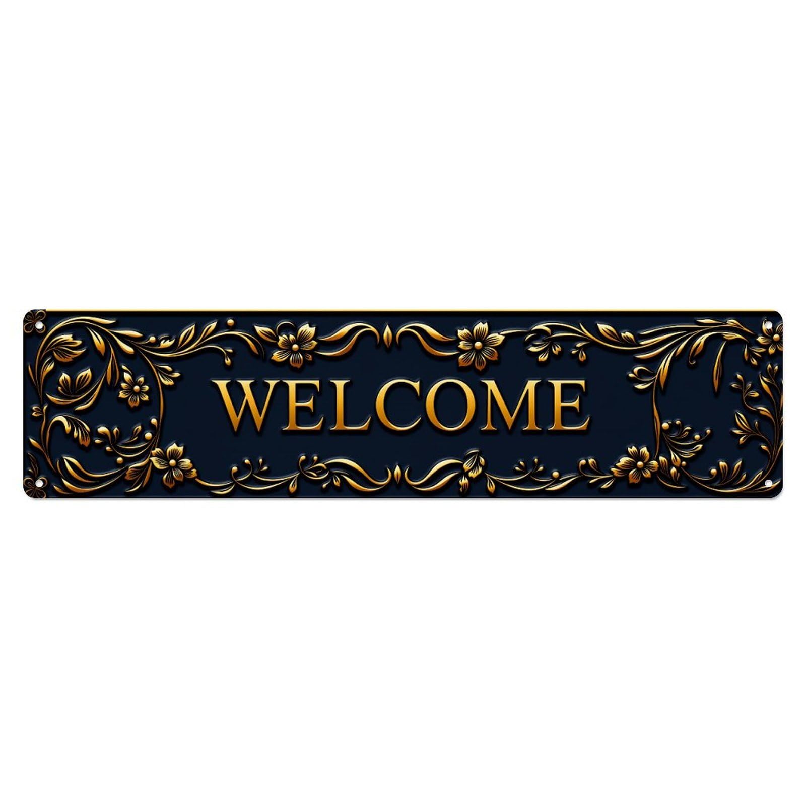 Golden Floral Ornate Welcome Sign_1 Tin Sign Vintage Metal Poster Retro Bar, Home, Man Cave, Kitchen, Laundry Room Wall Art Decor Gift 4x16 Inch