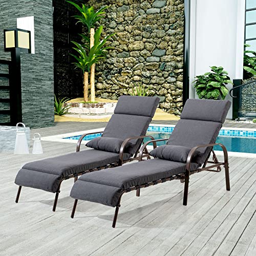 Pellebant Patio Chaise Lounge Chair With Cushion, Adjustable Chair With 5 Positions, Folding Outdoor Recliners All Weather For Pool, Beach And Yard, 2 Pcs,Dark Grey #TOP1