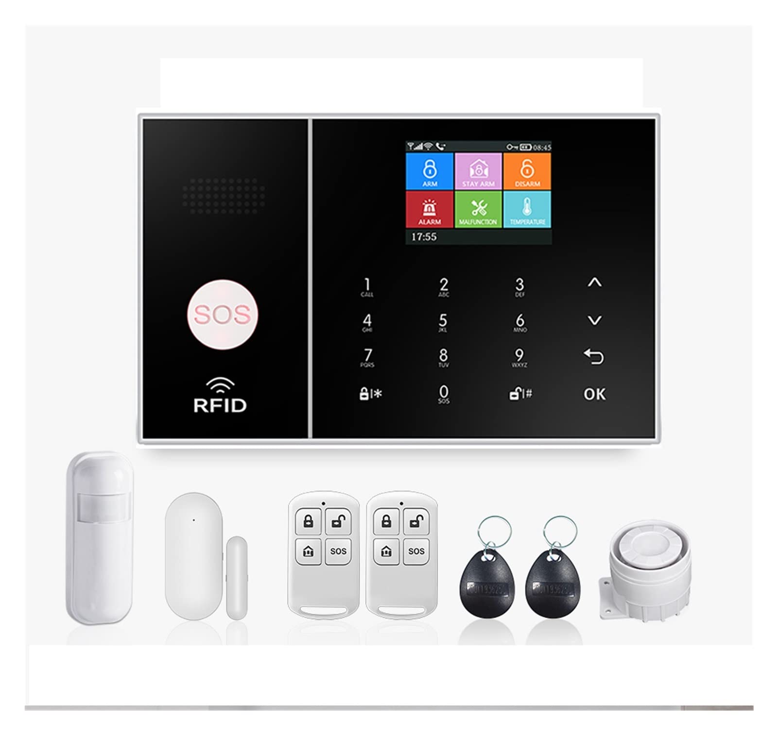 Kit Allarme Casa, Il di allarme di sicurezza GSM di Tuya WiFi funziona con Alexa Home Burglar Motion Detector Smoke Porta sensore IP. Telecamera(E 15000MAH)