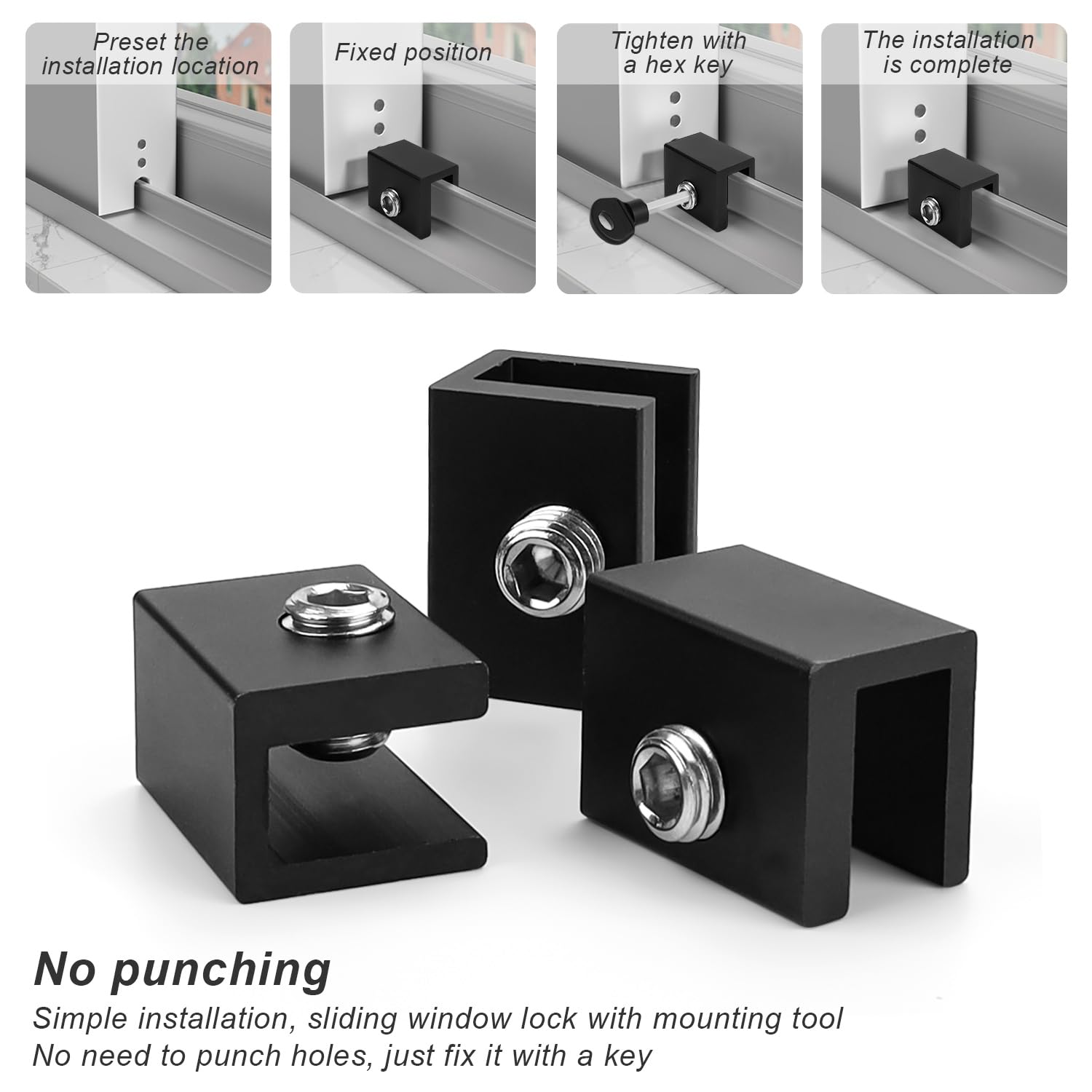 Serrature Per Finestre Scorrevoli Wisirent - Set Da 4 Pezzi - Regolabili Senza Forare - Foto 2