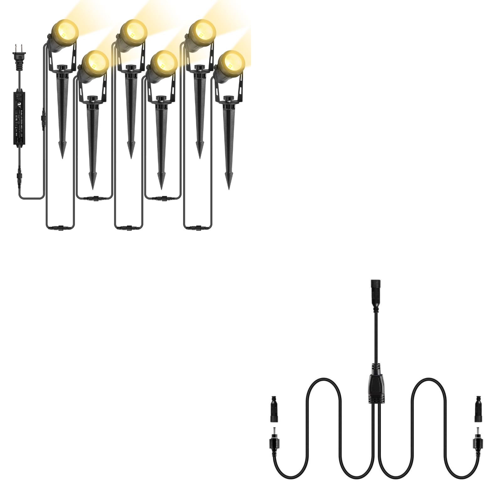 ALOVECO12V Low Voltage Landscape Lighting + 2-in-1 Splitter Extension Cables