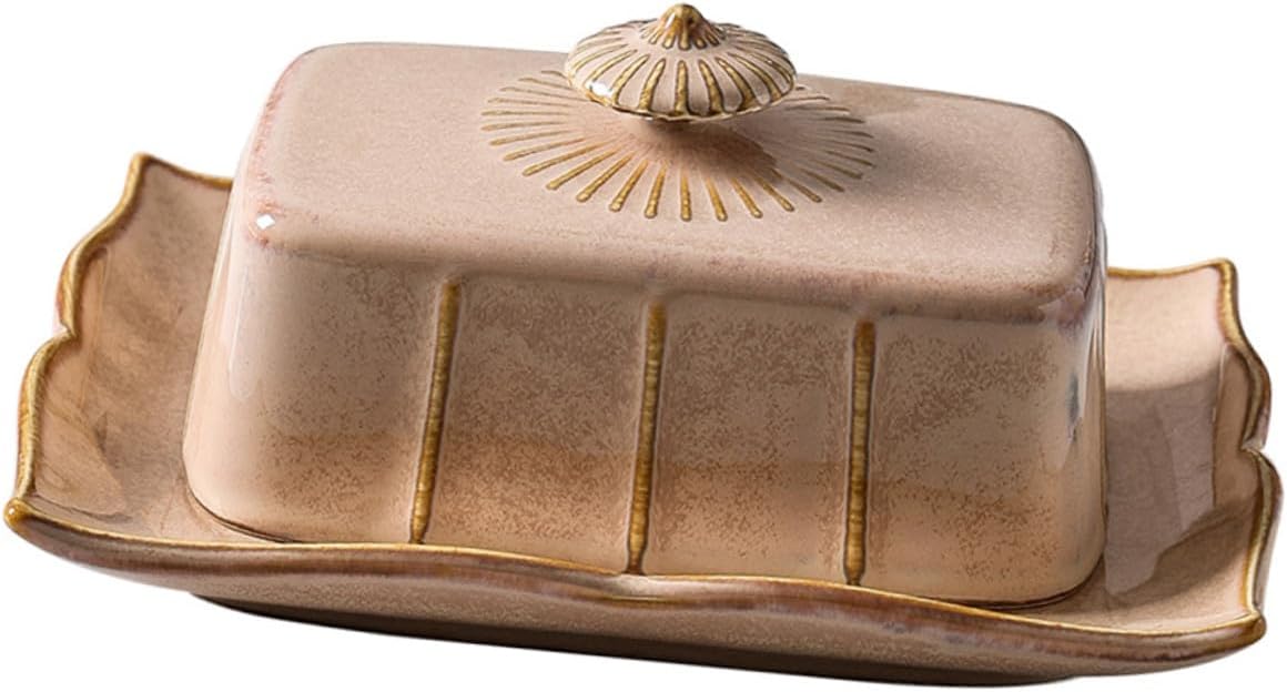 Uonlytech Ceramic Butter Tray with Lid Chic Rectangular Butter Serving Plate for Kitchen and Restaurant Use and Protected