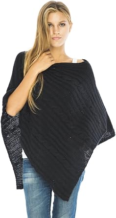 Back From Bali Womens Cable Knit Poncho Sweater Cape Boho Soft Casual