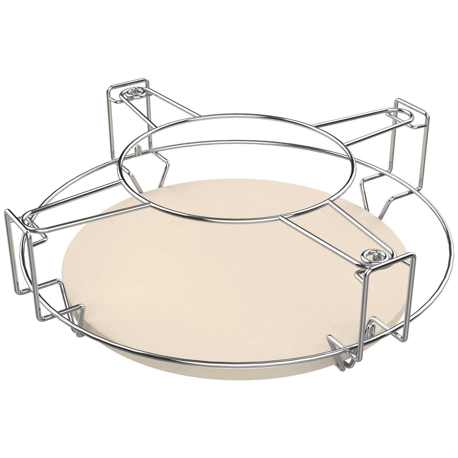 Flexible Cooking Rack and Pizza Stone Set for Kamado Joe KJ-FCR Classic, Large Big Green Egg, Pit Boss and Other Kamado Grills, 18 Inch Multi-level Stand with Half Moon Ceramic Grills Kit