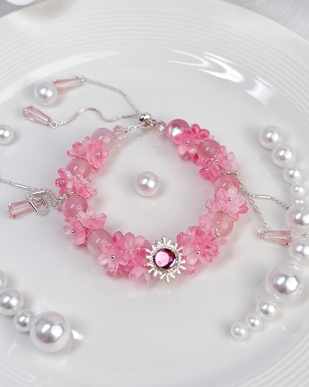 Sakura Energy Bracelet｜Adjustable Glass & Zircon Bracelet for All Zodiac Signs｜Attract Love & Luck｜Peach Pink & Rose Red｜ Zodiac Compatible for Attracting Love, Enhancing Relationships & Boosting Luck - Image 4