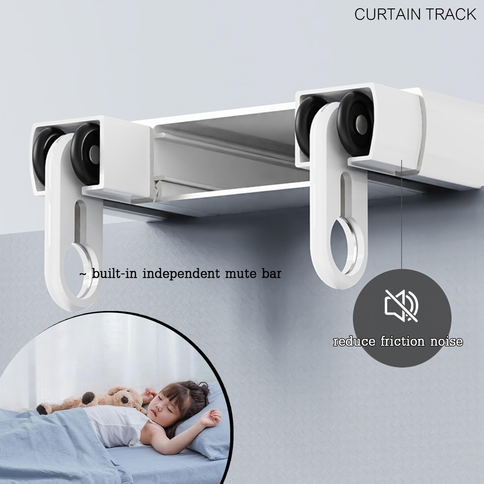Set di binari per tende a doppio binario a soffitto, binari scorrevoli in alluminio lisci e silenziosi, supporto robusto per tende,per camera da letto, soggiorno e ufficio(White,1.5m(4.9ft))