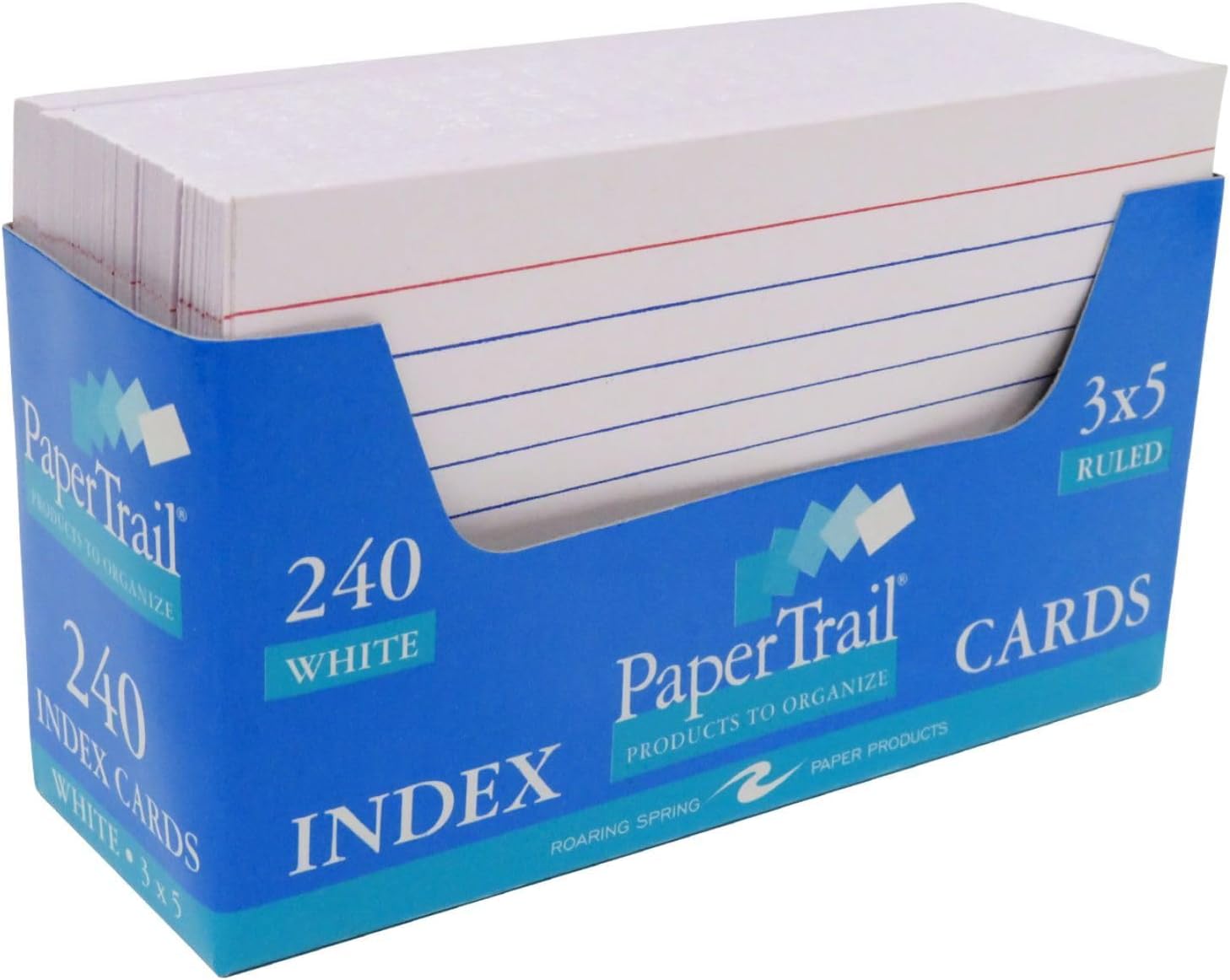 Index Cards 3"x5", 240 Count, 100# White Single Sided Ruled Paper, In Convent Tray Holder, Blank on Back (Pack of 1)
