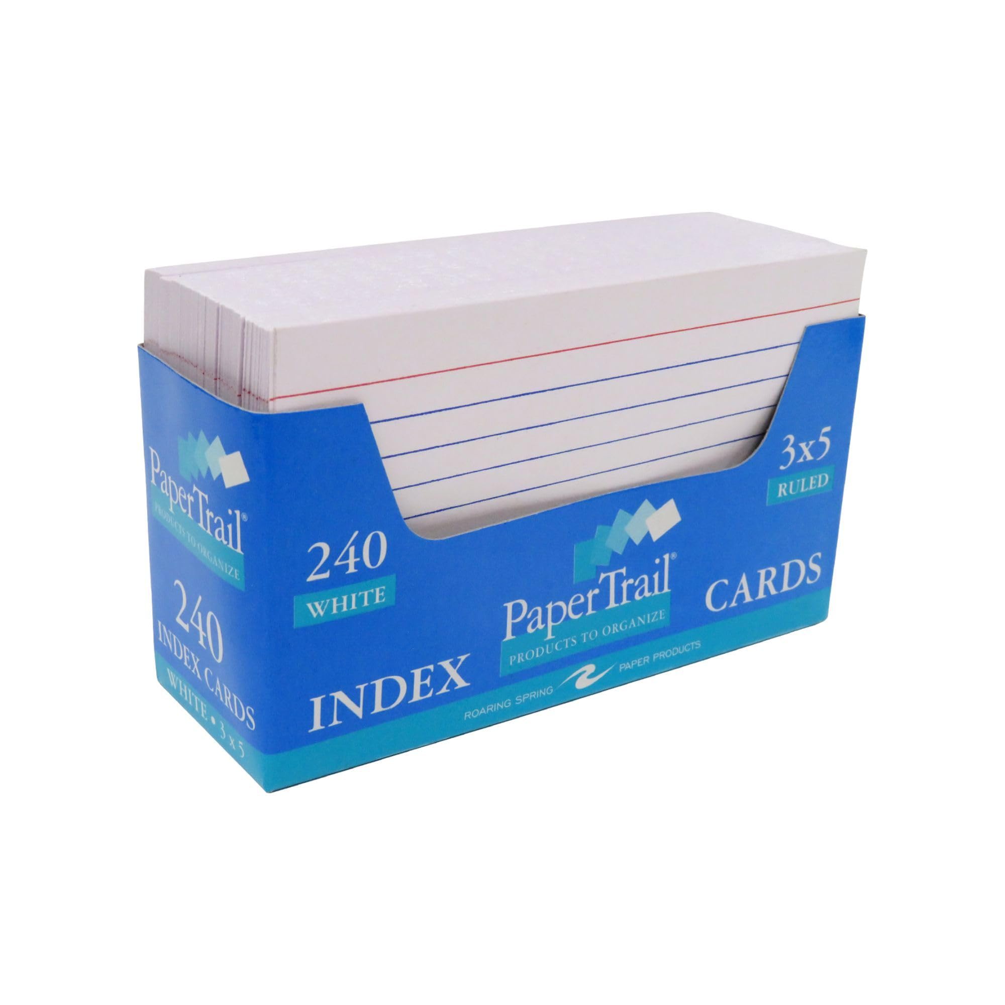 Roaring Spring Index Cards 3"x5", 240 Count, 100# White Single Sided Ruled Paper, In Convent Tray Holder, Blank on Back (Pack of 1)