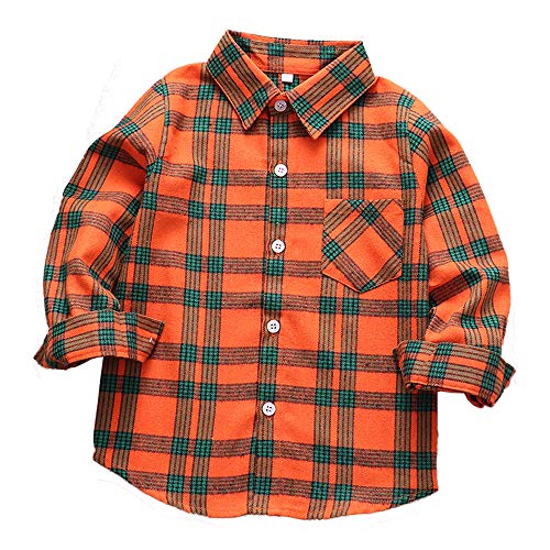 Baby Boys Girls Button Down Plaid Flannel Long Sleeve Shirt(2T-7T)