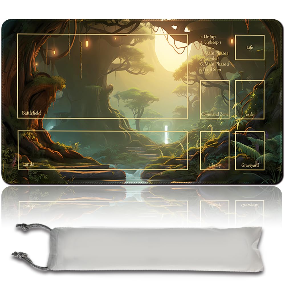 Board Game MTG Playmat Free Waterproof Bag, Sewn Edges,Card Enthusiasts TCG Playmat Mouse Pad MTG Game Mats With Zones (Original Playmat) (With Zone,Dragons of Tarkir Forest)