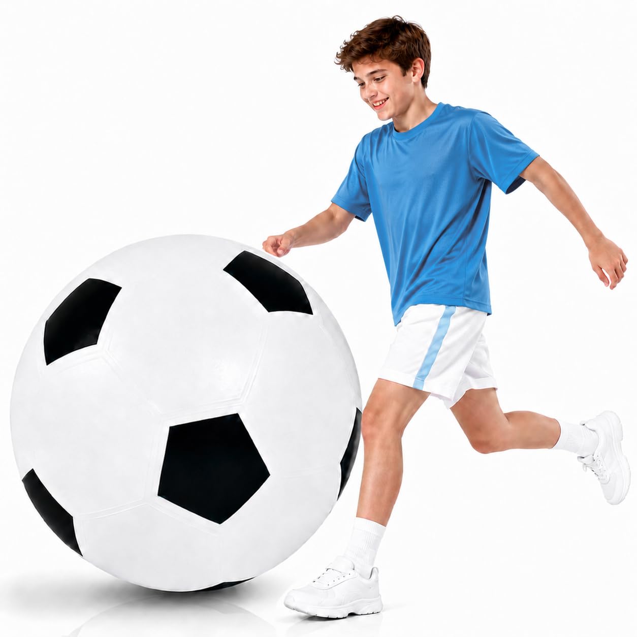 Jiahuade XXL Fußball Ø 80cm Groß,Fussball aus Gummi,Aufblasbarer Spielball mit Mega Sprungkraft,Aufblasbare Fußballbälle,Spielball für Jungen oder als Geschenk