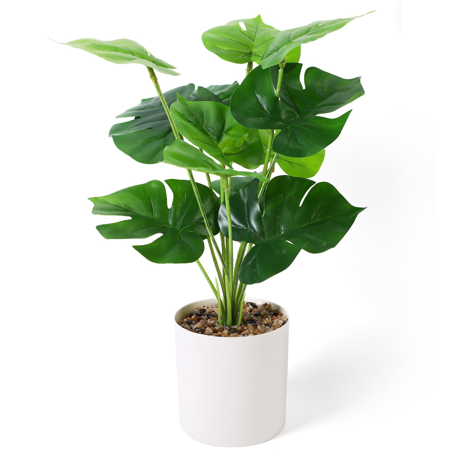 Veektac Small Artificial Plants Indoor, 16β Tall Fake Plants Green in Pot Faux Tropical Plant for Home Bedroom Living Room Table Shelf Office Desk Decor (Monstera)
