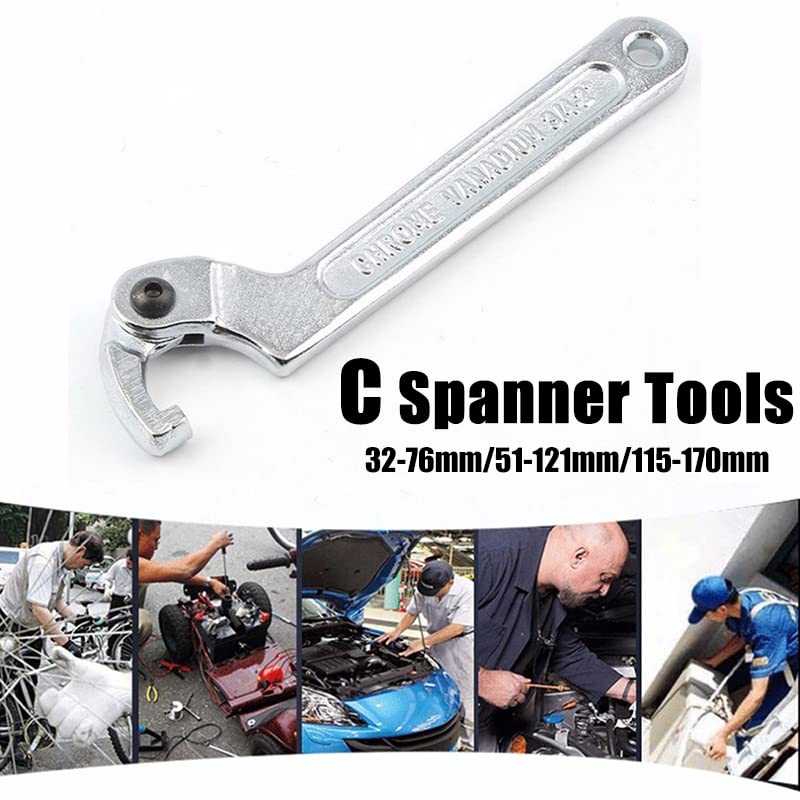SEIWEI Herramienta de llave inglesa C, llave de gancho ajustable de 32-76 mm, cromo vanadio