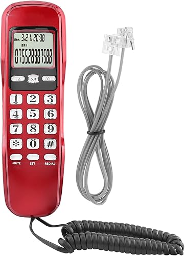 Miniatura 6 de Yctze Mini teléfono fijo de montaje en pared con pantalla LCD, identificación de llamadas para oficina en casa, hotel, con cable e inalámbrico, no