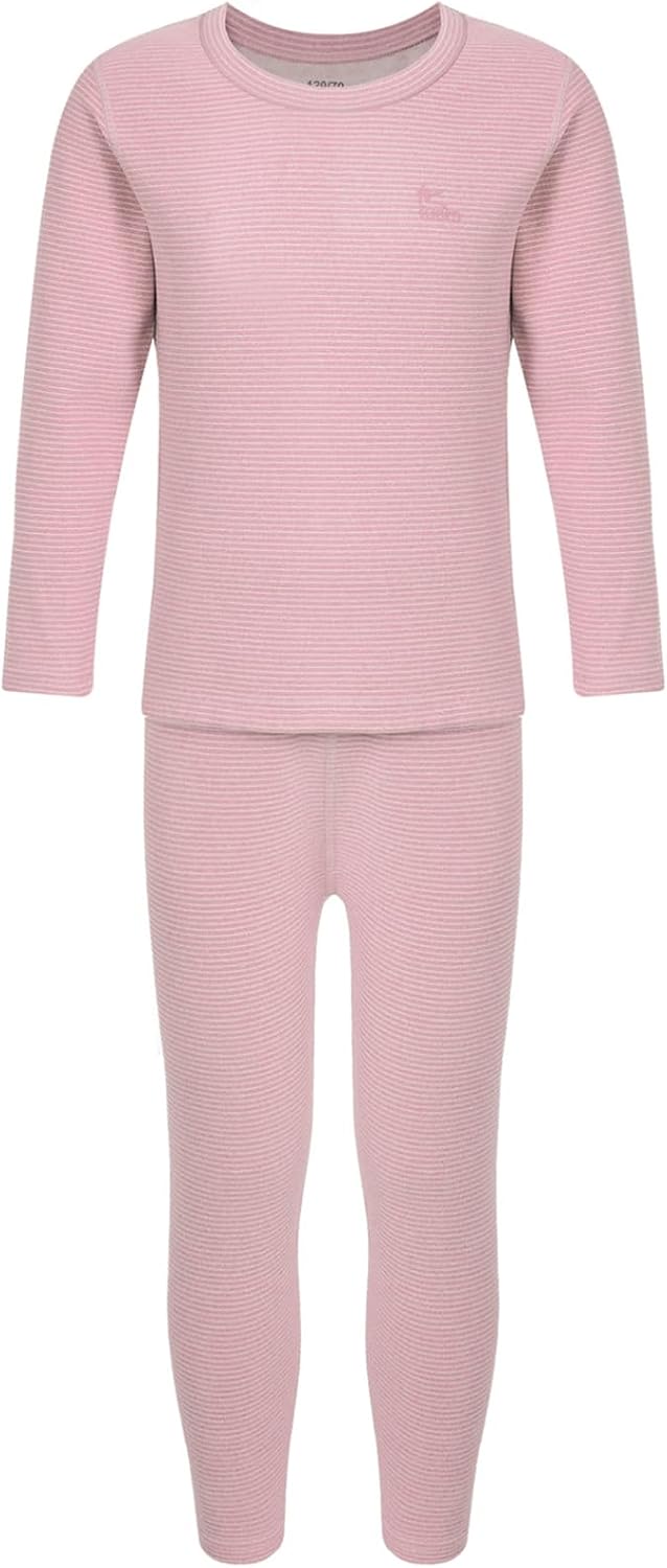Linjinx Girls Boys Striped Thermal Underwear Set Cotton Kids 2 Piece Base Layer Shirts Long John Pants Set Winter Wear