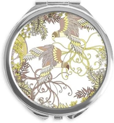 Leaves Flower Tree Bird Ukiyo-e Hand Compact Mirror Round Portable Pocket Glass