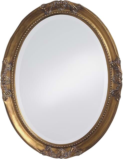 Howard Elliott Queen Ann Oval Antique Gold Leaf Wall Mirror, Oval Bevell...