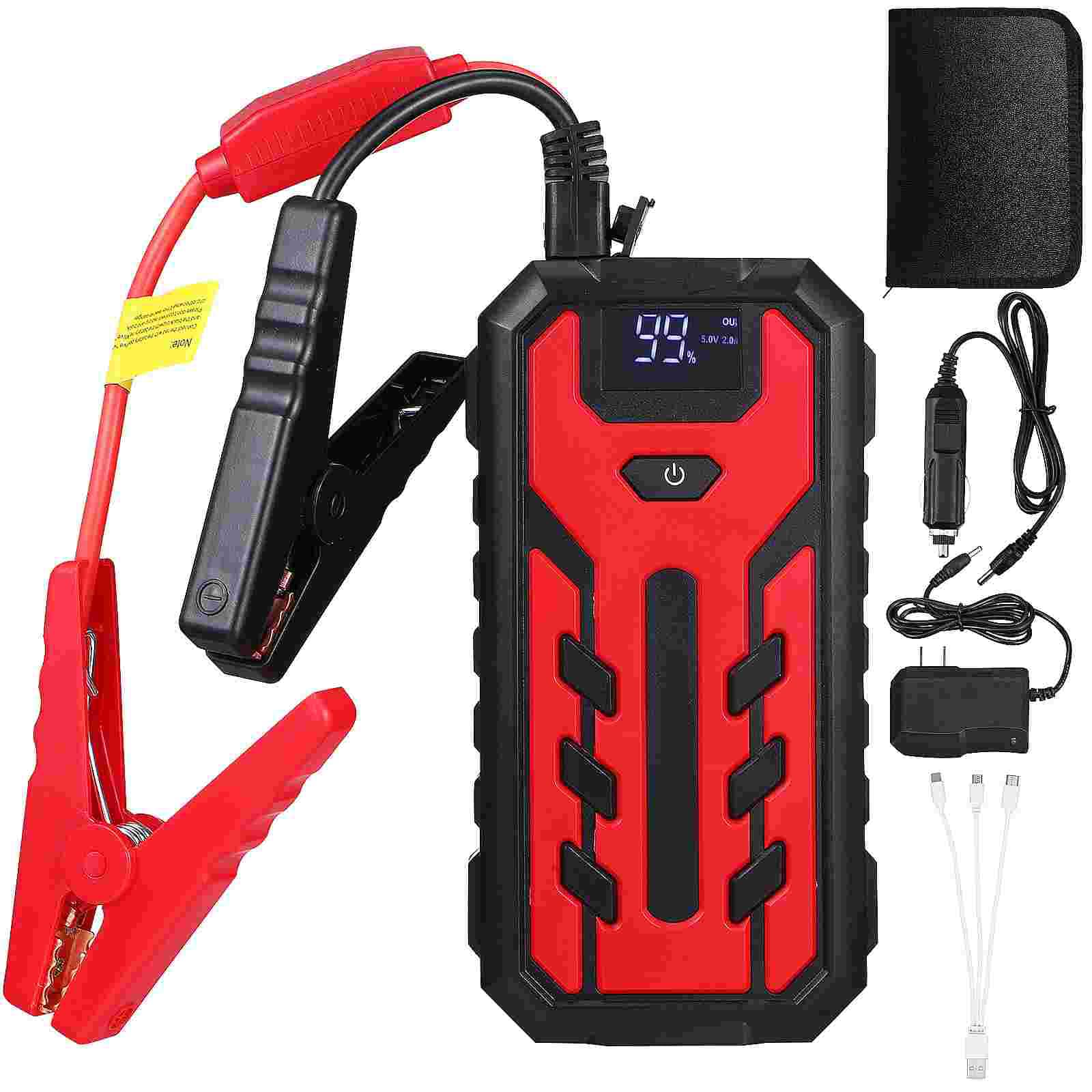 Avviatore di emergenza 20000mAh 12V 600A Booster per Batterie Auto Moto Scooter Camper Furgoni Benzina e Diesel Inclusa Borsa Rigida Batterie al Litio Luci Led di Emergenza 2 Porte USB