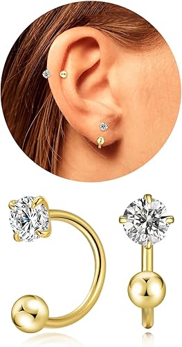 Miniatura 32 de Tiny 3mm Natural Birthstone Earrings for Women Teen Girls Small Huggie Half Hoop Earrings Tiny Cartilage Hypoallergenic Stud Screw Earrings
