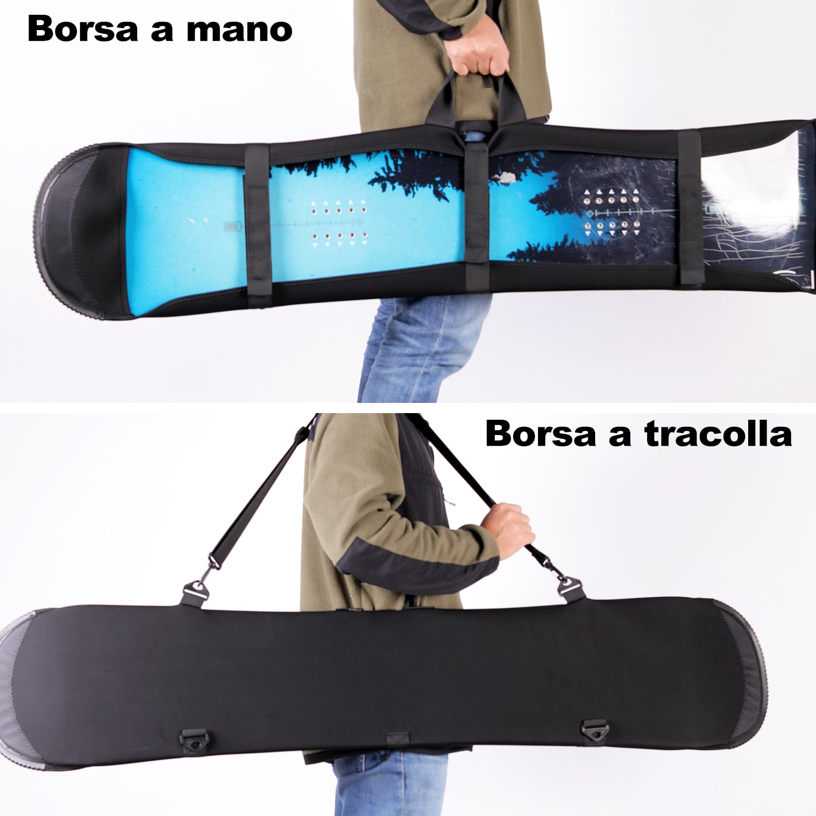 Custodia snowboard,sacca porta snowboard, borsa bag morbida regolabile con tracolla, con attacchi