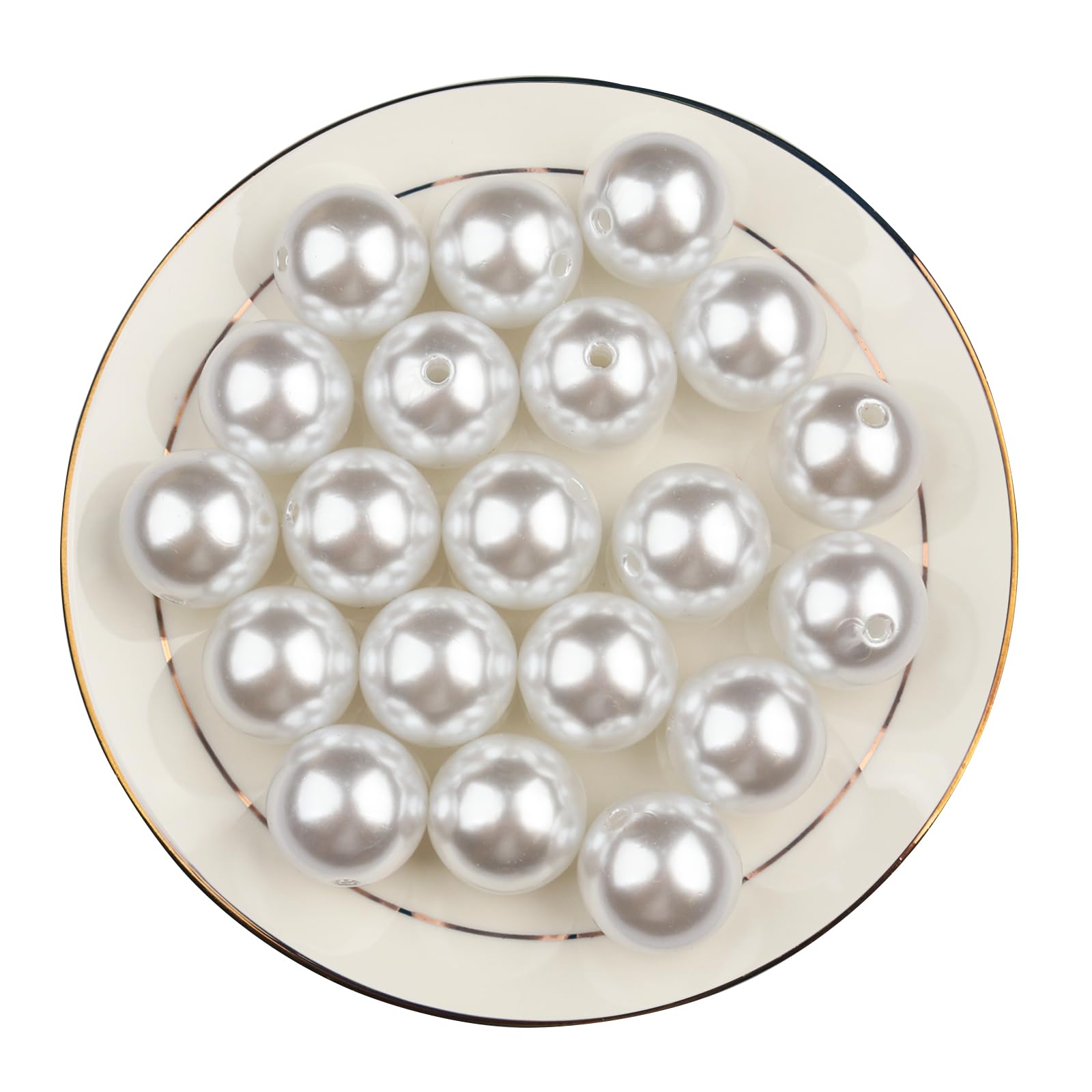 Sasiil Plastic Faux Pearls with Holes, 20pcs 25mm Round Loose Pearl Beads for Craft Projects, DIY Gifts, Jewellery Making, Vase Filling, Makeup Box & Wedding Decoration