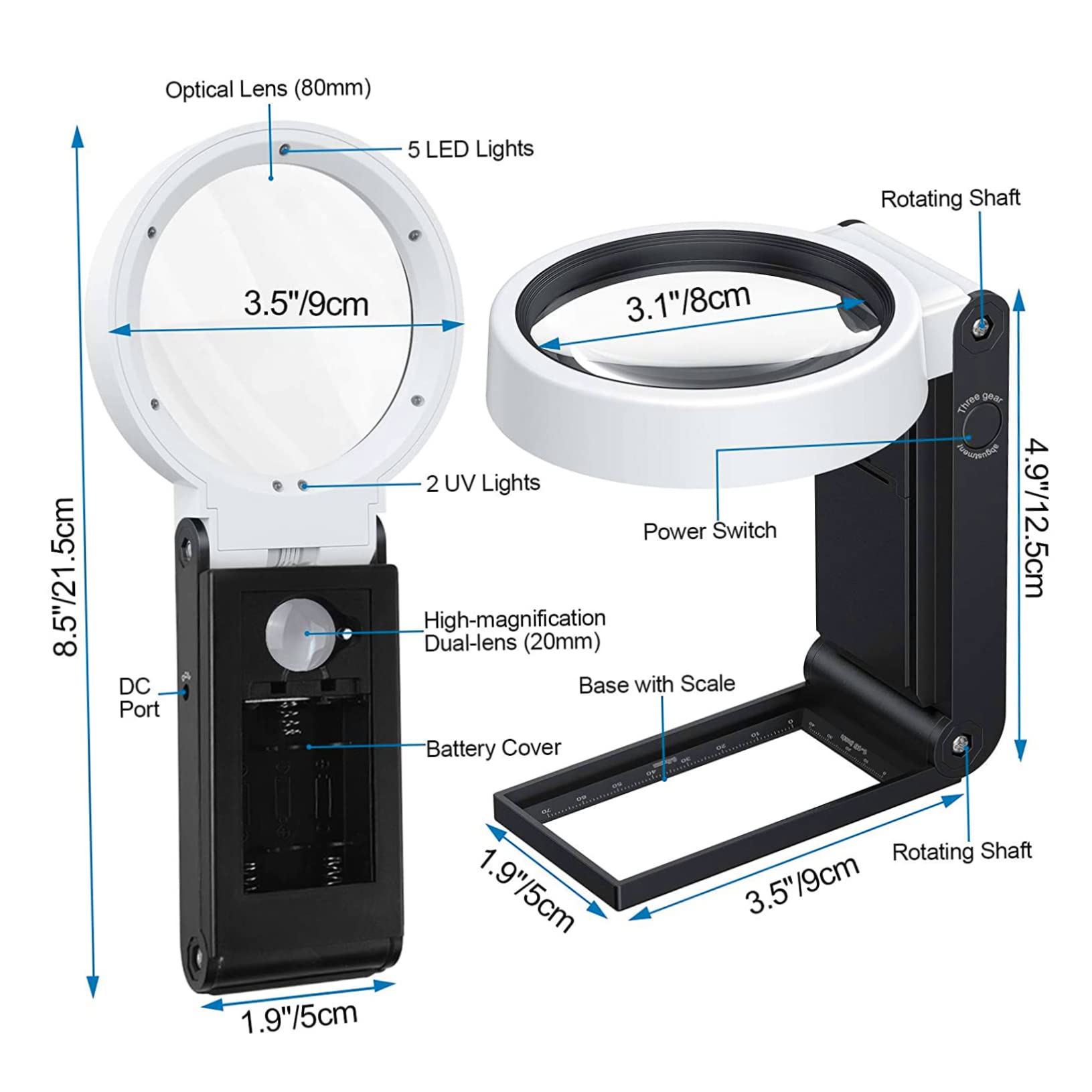 IWOWHERO Handheld Reading Magnifier with Design Optical Lens for Crafting Jewelry Identification and Close Observations Durable and Glass Construction