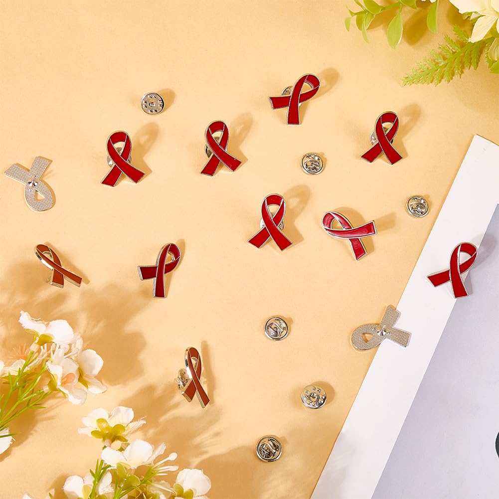 CRASPIRE 25 Set di Spille con Nastro Rosso Spilla in Metallo Smaltato per Campagne di Sensibilizzazione Prevenzione Beneficenza Evento Sociale Pubblico Distintivo Accessorio per Donazioni per Donne