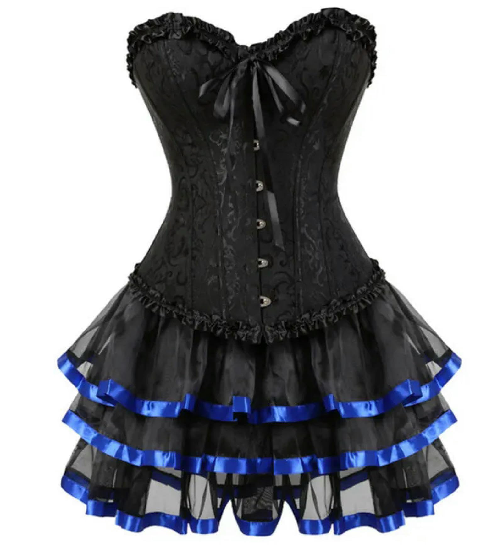WEITING Abiti con Corsetto Overbust in Raso di Pizzo Abiti da Ballerina Showgirl Barlesque Corsetti e Bustini Lingerie Top per Donne Gonna Tutu Set-Style-B Nero-XS