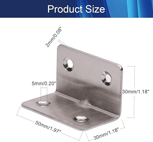 Miniatura 2 de Juvielich Soporte de estante de acero inoxidable, soporte de ángulo recto de junta, 1.181 x 1.181 x 1.969 in (largo x ancho x alto) en forma de L,