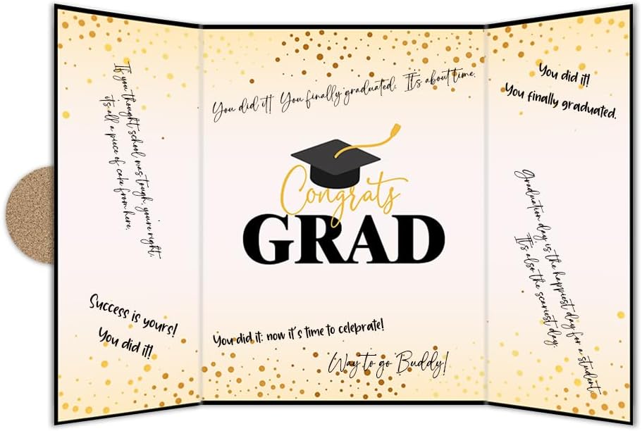 (10)2025 Graduation Party Decorations - Black & Gold Happy Graduation Guest Book Alternative Signature Board High School College Graduation Gifts for Him Her Party Favors & Supplies - A02