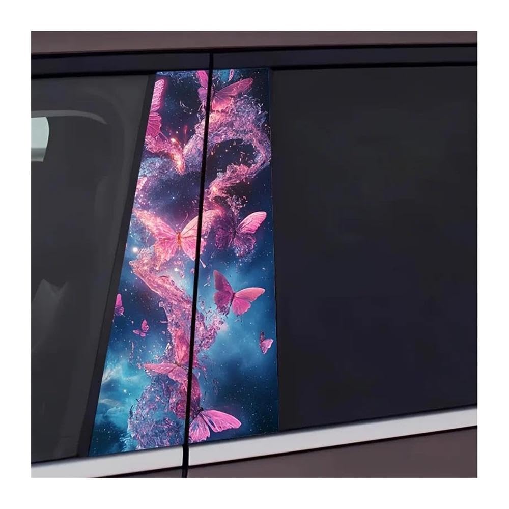Body Parts 2pcs Car B-Pillar Decals 3D Galaxy Pink Butterfly Car Center Pillar Waterproof Sticker