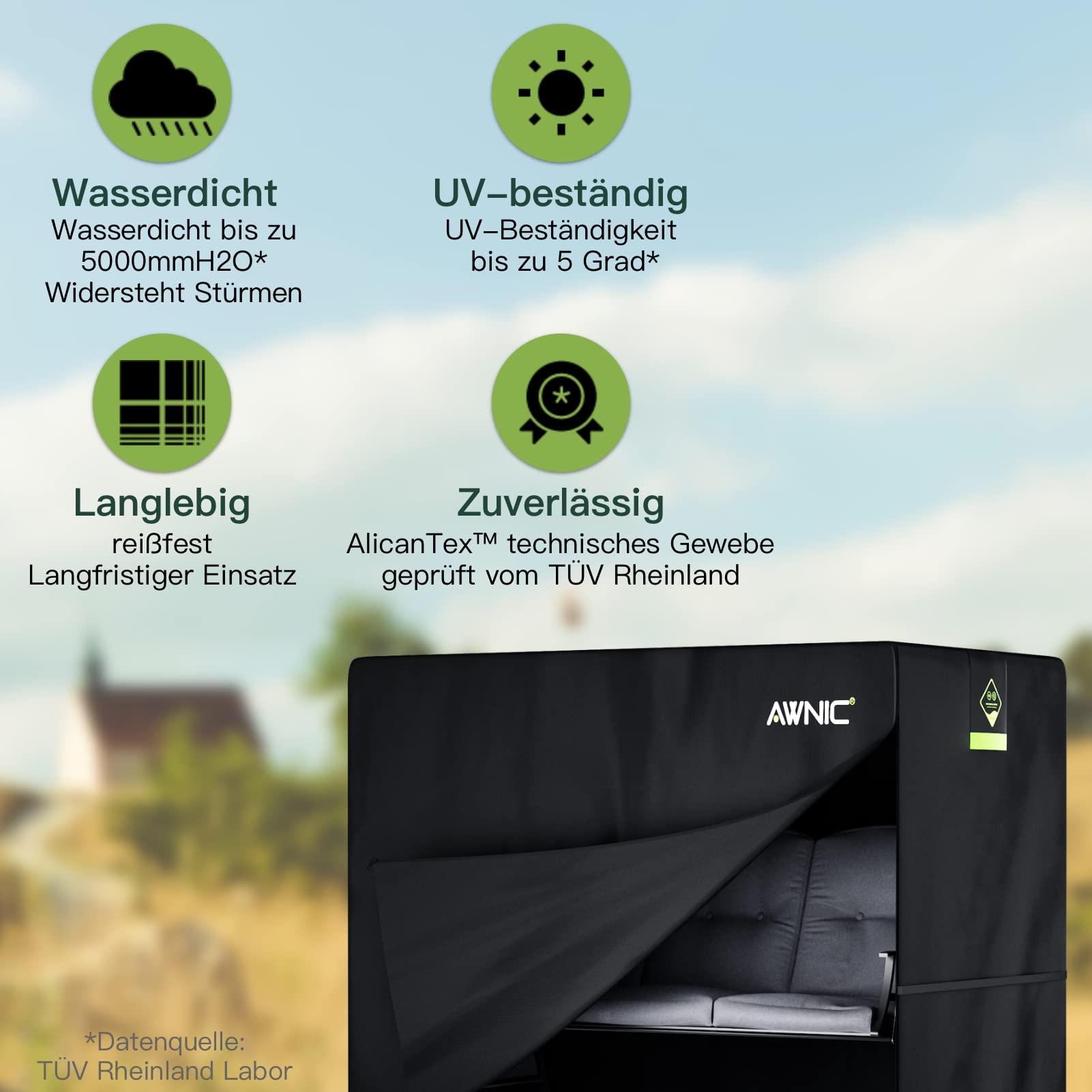 Awnic Bâche de Protection pour balancelle hollywoodienne 3 Places étanche et résistante aux intempéries pour terrasse avec Cordon de Serrage 420D 210 x 125 x 170 cm
