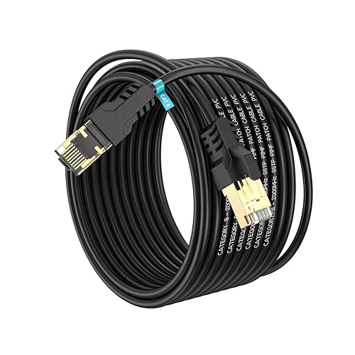 Miniatura 7 de Cable Ethernet Cat 8 de 8 pies, alta velocidad de 40 Gbps, 2000 Mhz, 26 AWG, conector RJ45 chapado en oro, para exteriores e interiores,
