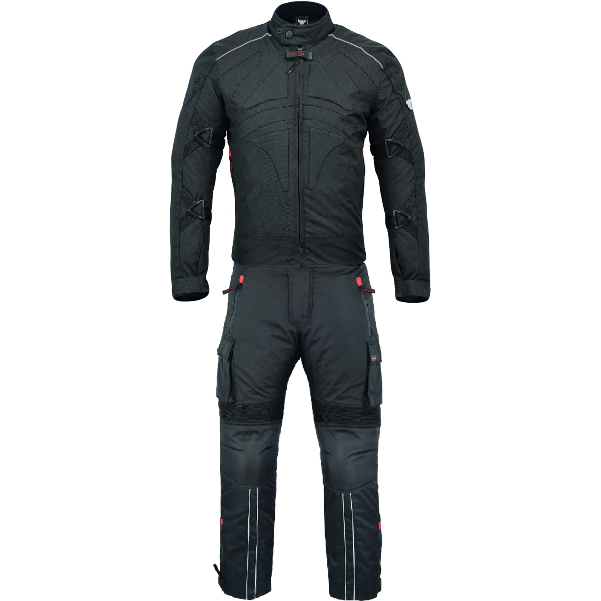 BULLDT Herren 2-teiliger Motorradkombi mit CE-Protektoren – Jacke & Cargo Motorradhose, 4-lagig, Winddicht, Abnehmbares Thermofutter, 9 Taschen, Reflektierende Elemente, für Sommer & Winterfahrten