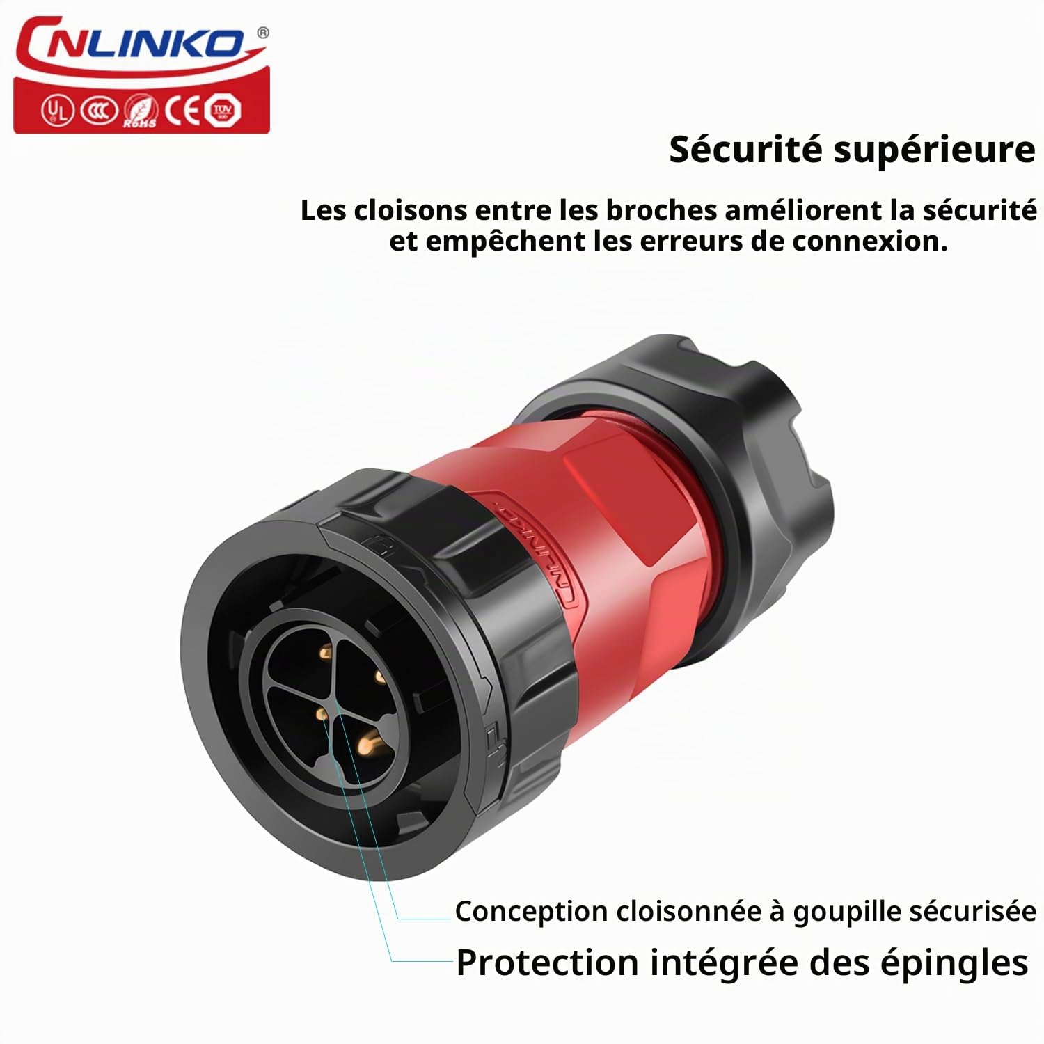 CNLINKO YM-20 Connecteur étanche à 4 Broches, IP68 Connecteur Circulaire, connecteur d'alimentation et de données M20, boîtier en Plastique PBT, Connecteur Aviation à Prise Rapide(4 Broches)